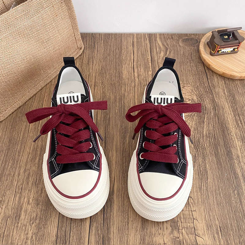 Dopamine canvas shoes women's thin spring and autumn new niche thick-soled heightening board shoes children's versatile
