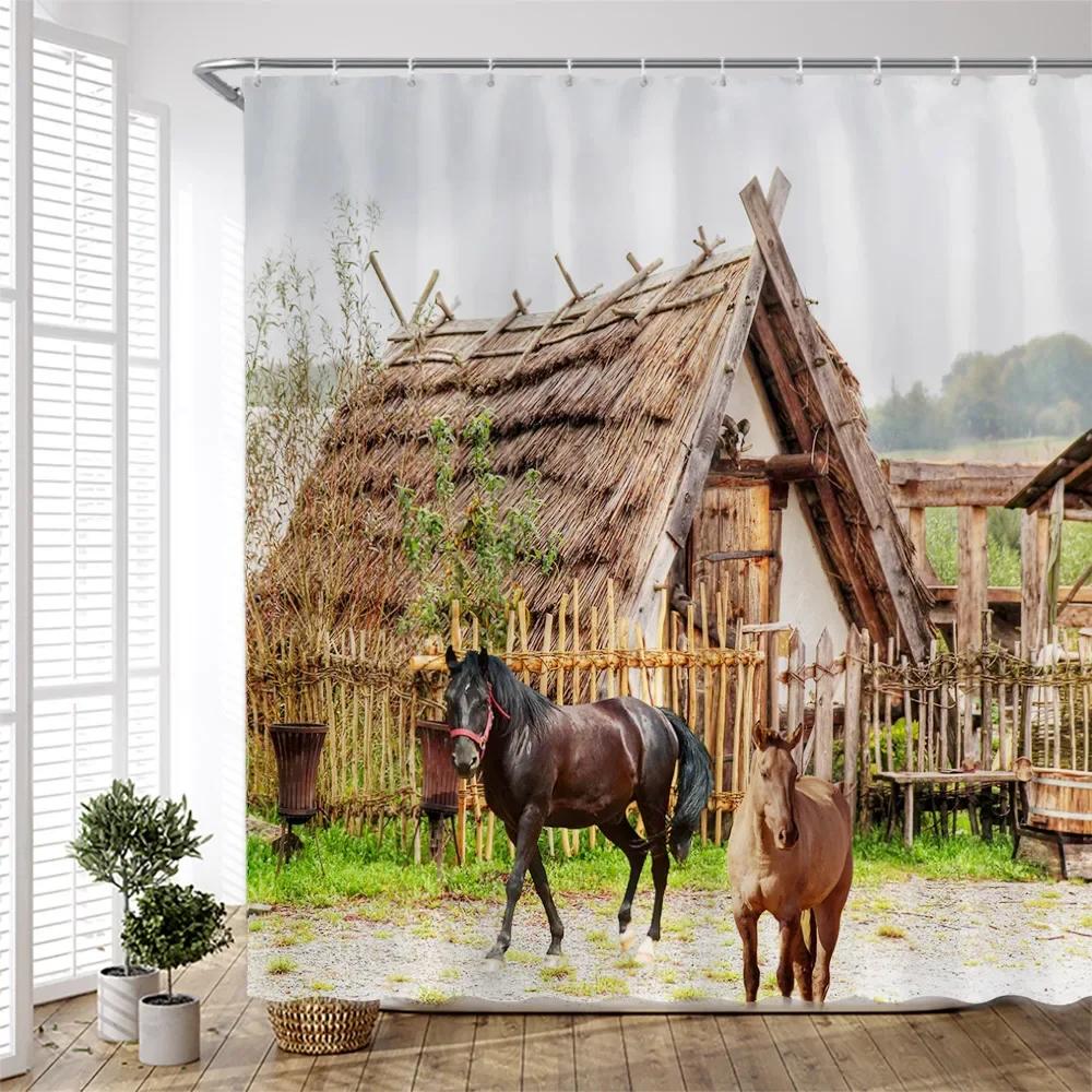 Multi-design Bathroom Curtain With Hooks Easy Install Waterproof Washable For Home Hotel Bathtub Decor
