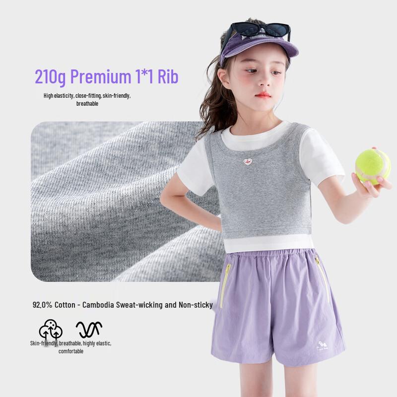 Tutuxiaoxiang Girls' Dopamine Color-Block Faux Two-Piece T-Shirt