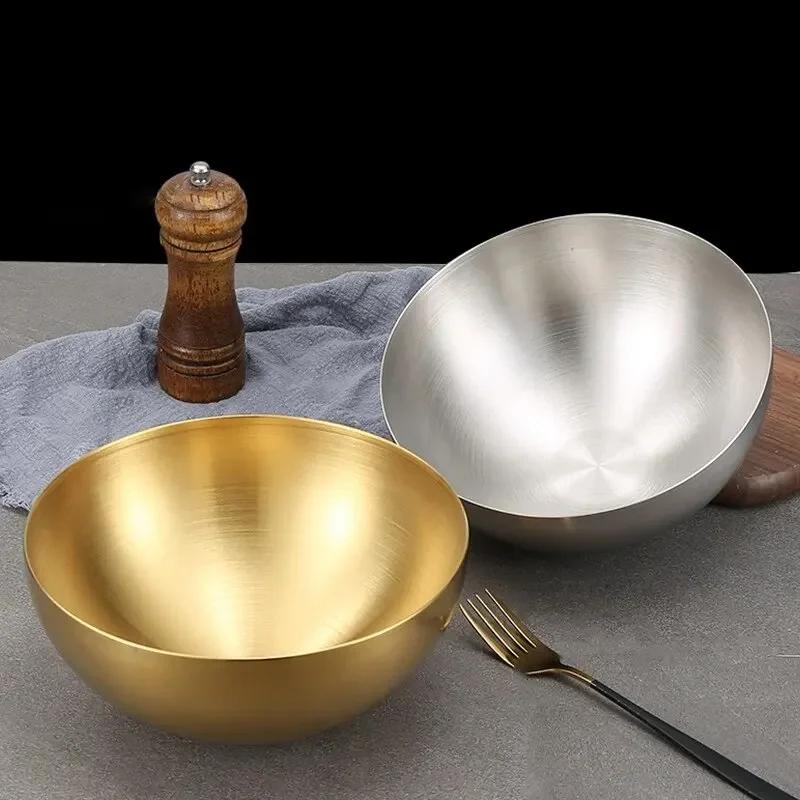 Stainless Steel Gold and Silver Salad Bowl Rice Noodles Lamian Noodles Bowl Rice Mixing Cooking Kitchen Tableware Food Container