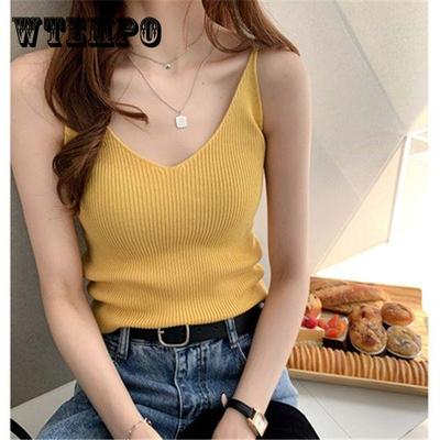 Knitted Vest Women's Spring and Summer Fashionable Foreign Style V-neck Wear Sleeveless Suspender Top with Bottom Shirt