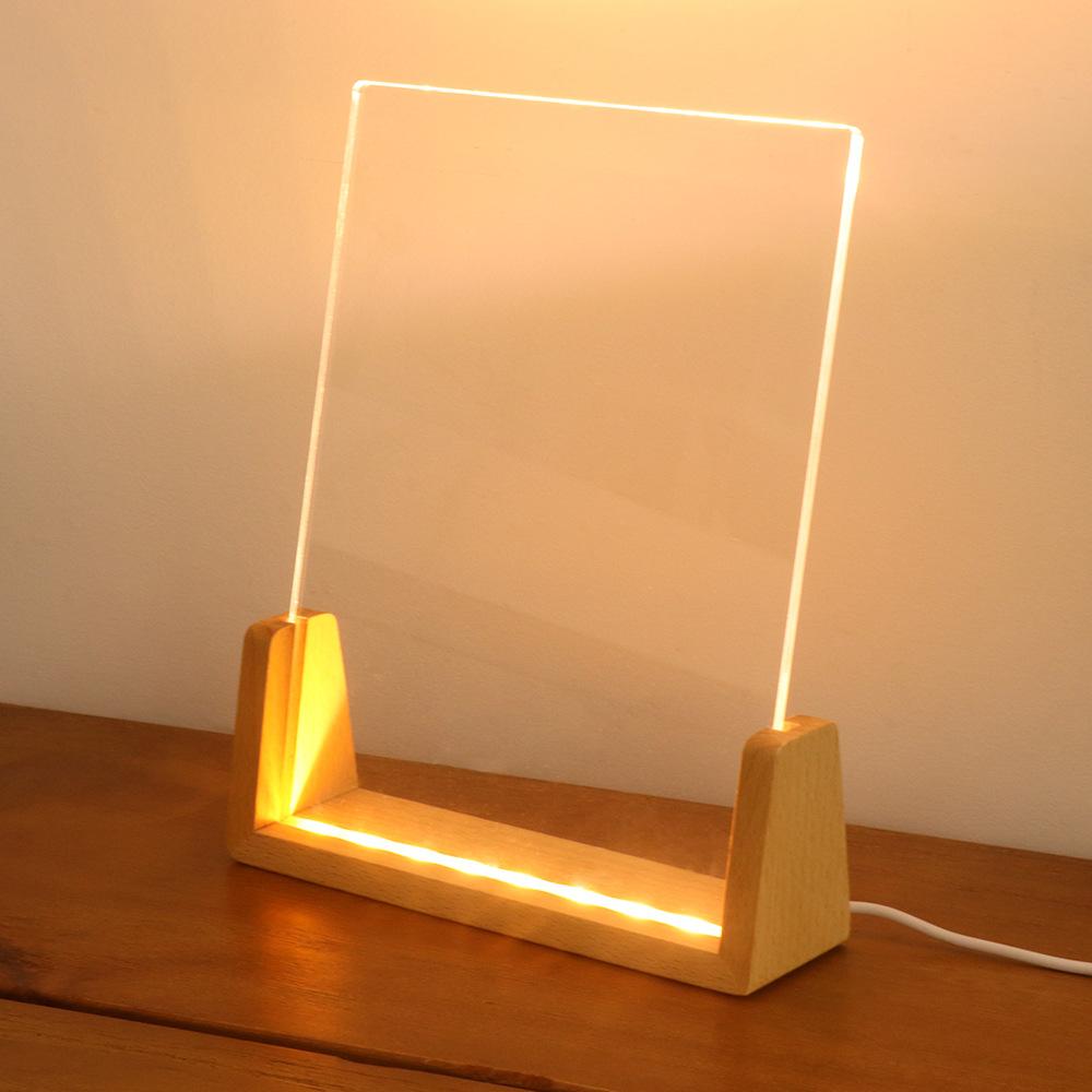 Small DIY Acrylic Handwritten Note Board Wood LED Light Stand Night Light USB Powered (Warm Light)