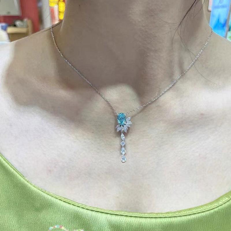 Fashion Elegant Blue Gemstone Tassel Necklace For Women   Simple And Fresh Collar Chain New In Fine Jewelry Gift