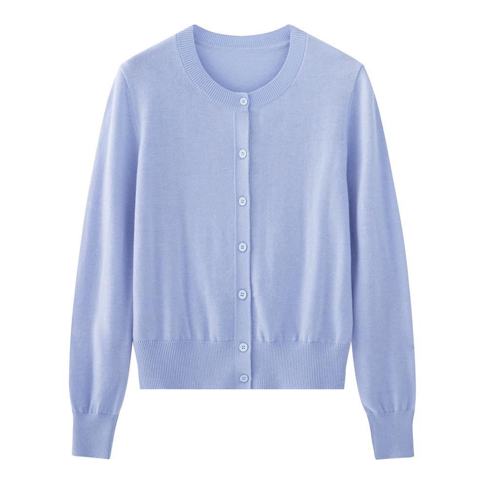 Women's Cardigan Casual Round Neck Long Sleeve Button Down Solid Color Knit Top