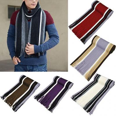 Men's Classic Acrylic Shawl Winter Warm Long Fringe Striped Tassel Scarf