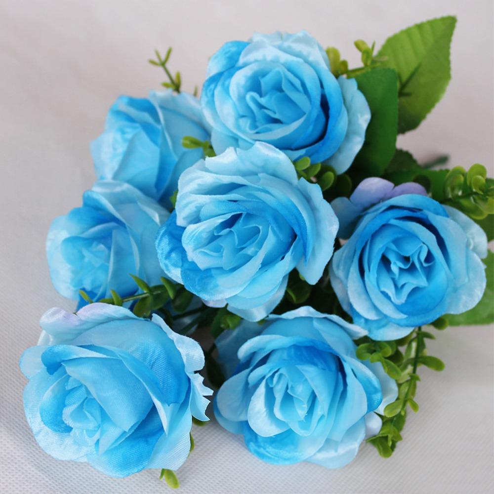 

7 Heads Real Happy Flower Plastic Mini Noble Consort Rose Photography Photo Gift Crystal Grass Bouquet Home Decorative синий