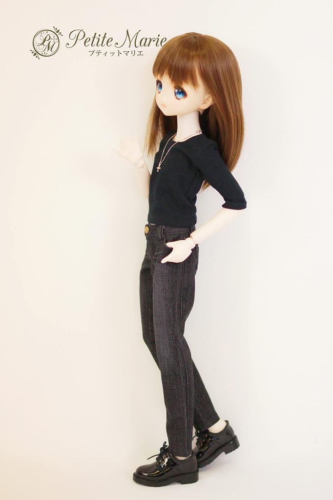 MDD Compatible Okayama Processing Boyfriend Jeans Black KOJIMA Processing Jeans Processing Low Rise Roll Up Stretch Denim Vintage Processing 40cm Doll