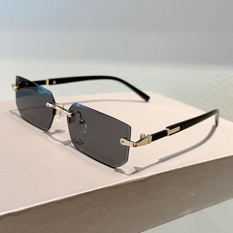 Rimless Rectangle Sunglasses Men  New Fashion Vintage Gradient Casual Shades Trendy Luxury Brand Design Sun Glasses