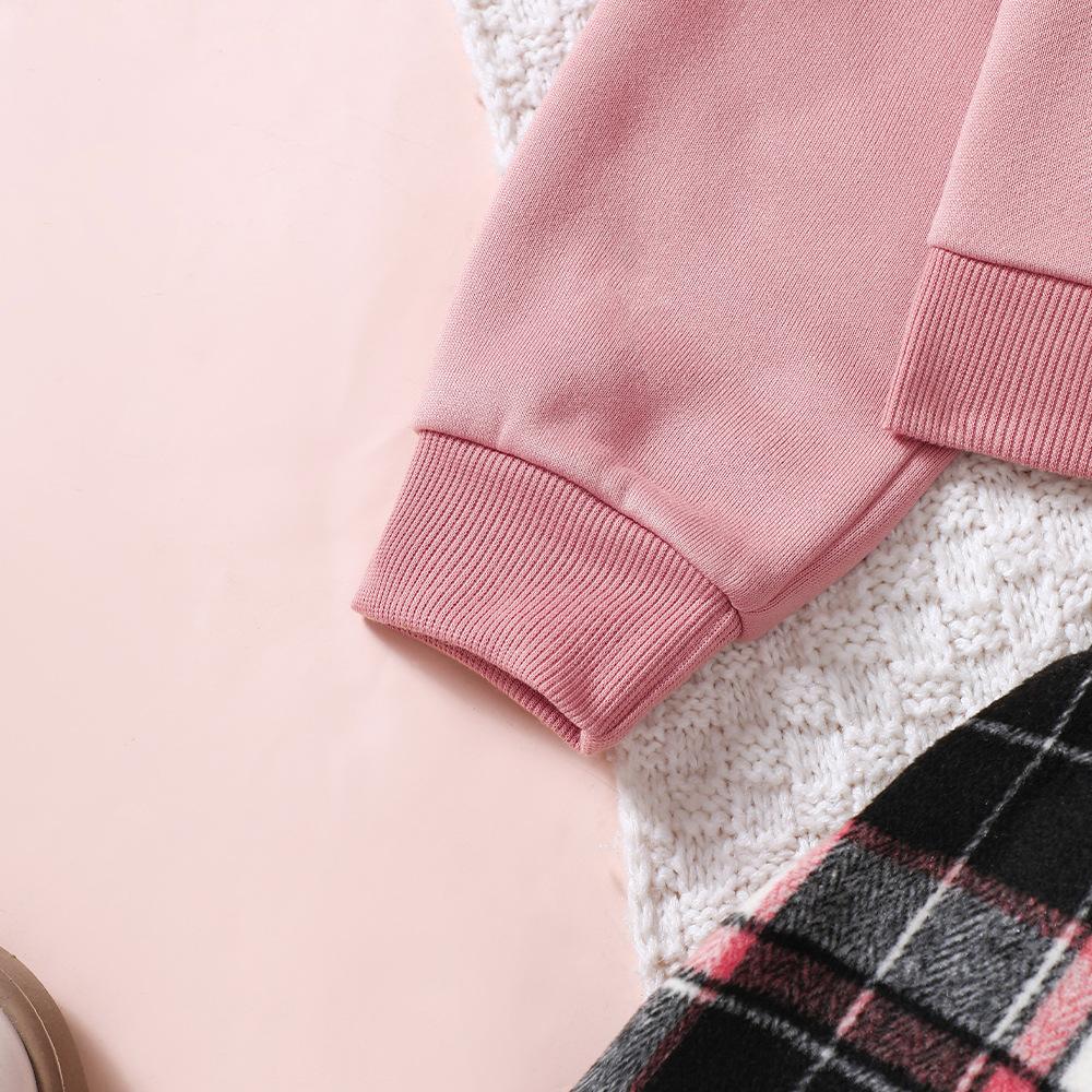 New Girls Autumn and Winter Fake Two-piece Sweatshirt Plaid Skirt Suit