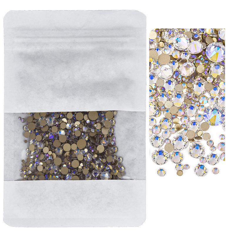 Mixed Size Manicure Gold Bottom Flat Bottom Drill, Glass Eight Large And Eight Small Nail Drill, Jewelry Mixed Size Super Flash Rhinestone