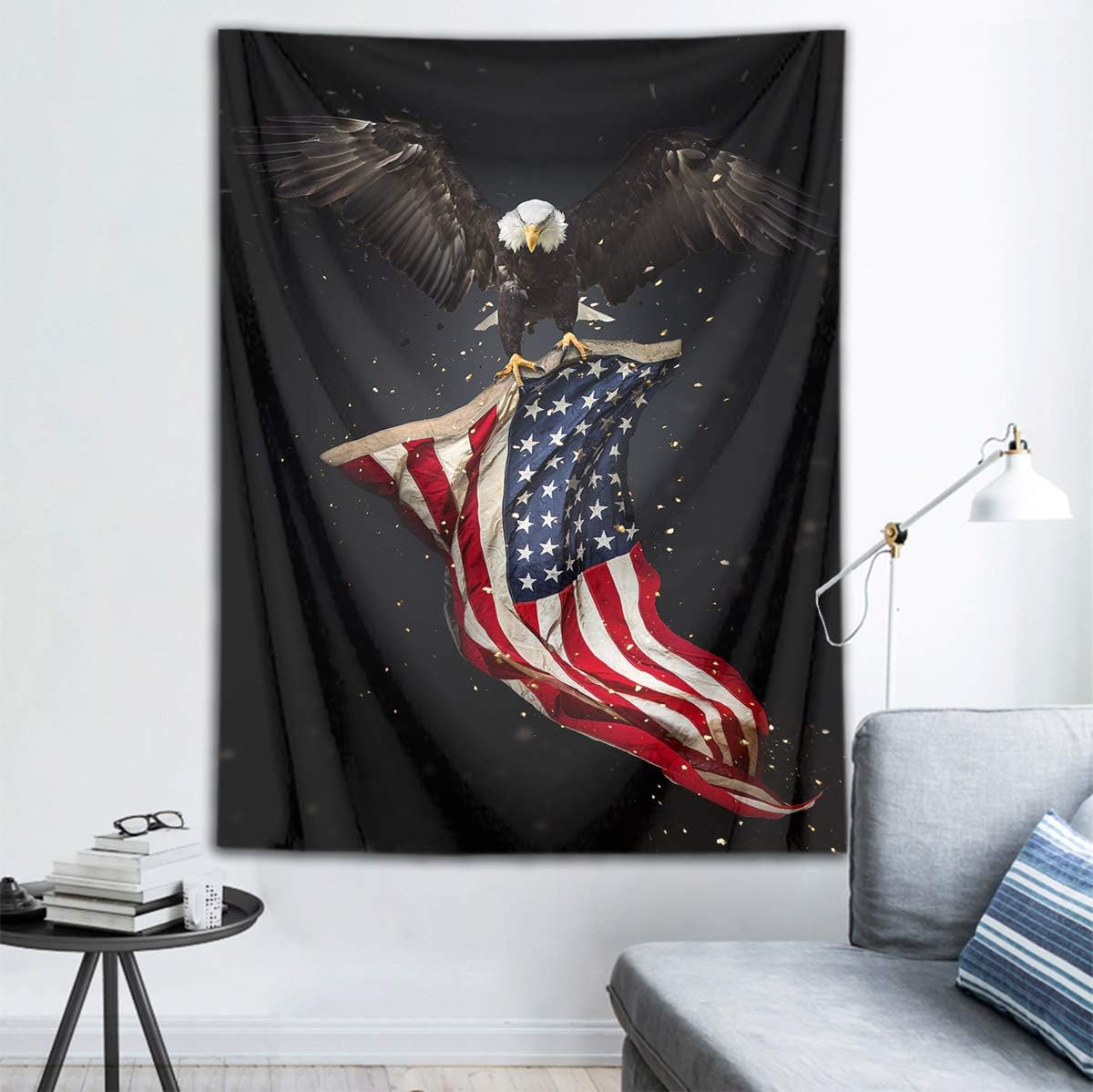 American Flag With Bald Eagle Tapestry Stars And Stripes Flag Tapestry Wall Hanging Haliaeetus Leucocephalus American Culture 70x100CM