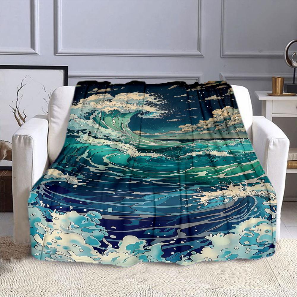 Majestic Ocean Wave Artwork Patterned flannel blanket perfect for the bedroom living room, sofa, or a little nap