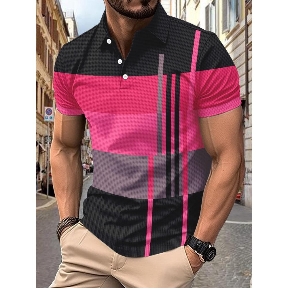 Summer Men's Casual Striped Printed Short Sleeved Polo Shirt