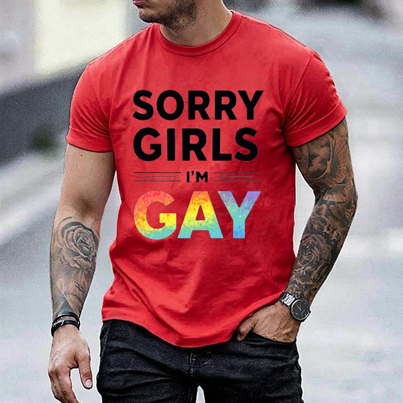 Unisexs Short Sleeve T Shirt Sorry Girls Im Gay Rainbow Graphic Tee Pride Lgbtq Casual Crew Neck Tops For Festival Daily Wear