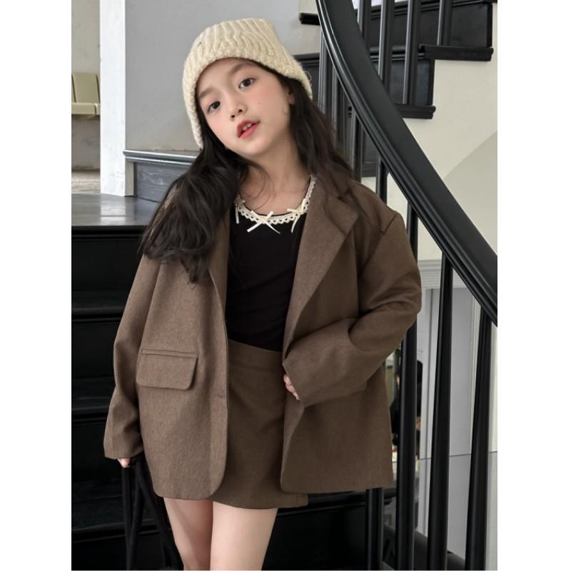 Mädchen Locker geschnittenes Anzug-Kleid-Set Mittelgroße Kindergröße Frühling/Herbst Blazer + Rock/Shorts Zweiteiliges Set