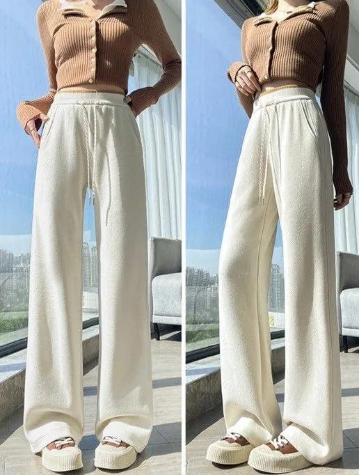 Women's High-waisted Elasticated Sweatpants With A Drape, Casual, Sporty, Straight-leg Wide-leg Design