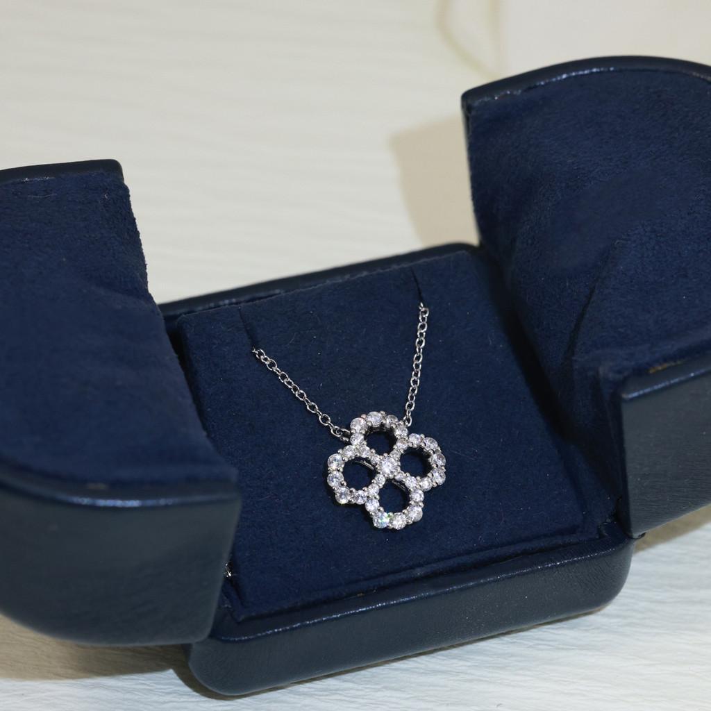 Classic Clover Full Diamond Necklace with Non Allergic Material Non Allergenic Material, 18k Thick Gold Electroplated Free Box Gift Jewelry