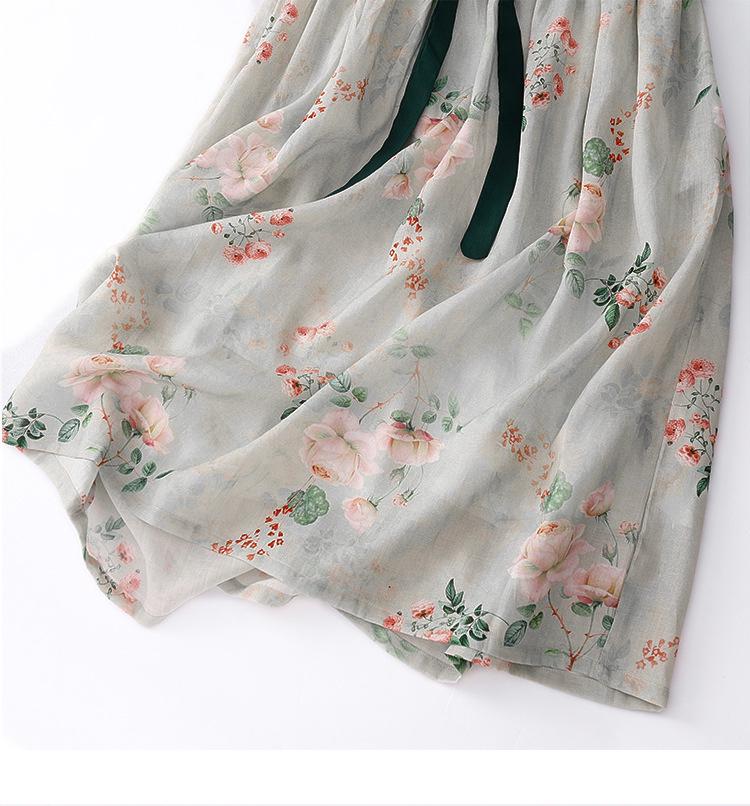 2024 Letní Retro Zeštíhlující Maxi Šaty s Vysokým Pasem z Bavlny a Lnu s Patchworkem pro Ženy - Plus Size