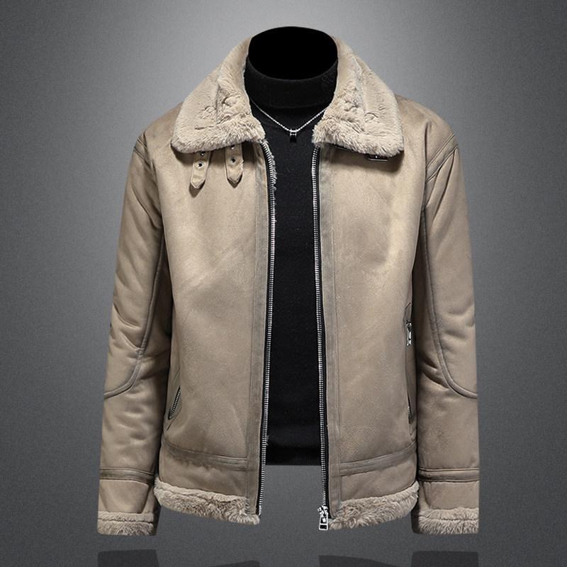 

Korean Style Men s Warm Fur-Lined Patchwork Motorcycle Jacket Z1928 M сірий колір