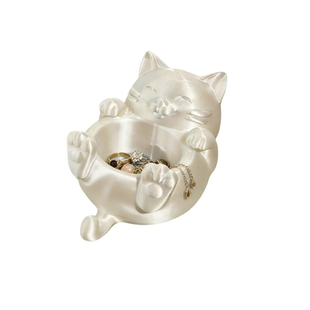 Cute 3D Printed Trinket Holder Plastic Jewelry Storage Box Modern Lucky Cat Storage Box Office