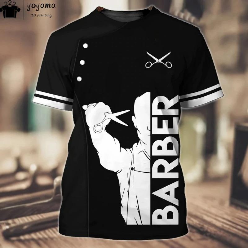 T-shirt tendance pour homme, impression 3D, haut à manches courtes, vêtements de travail de barbier, t-shirt surdimensionné, vêtements de barbier pour hommes