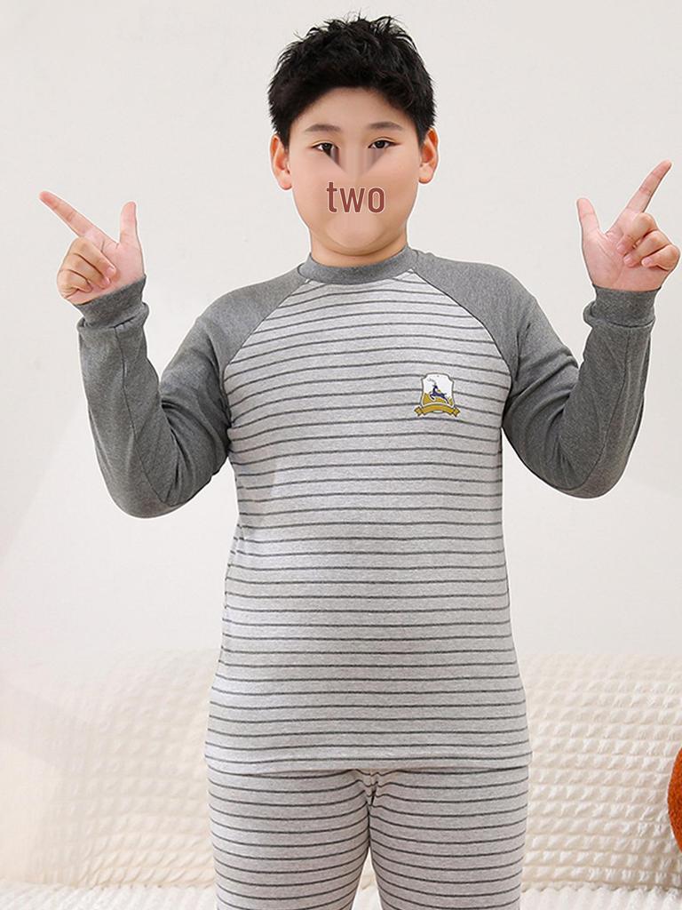 Fat Child Pure Cotton Pajama Set: Boys & Girls Warm Underwear, Plus-Size Base Layer, Autumn/Winter Sweater and Pants