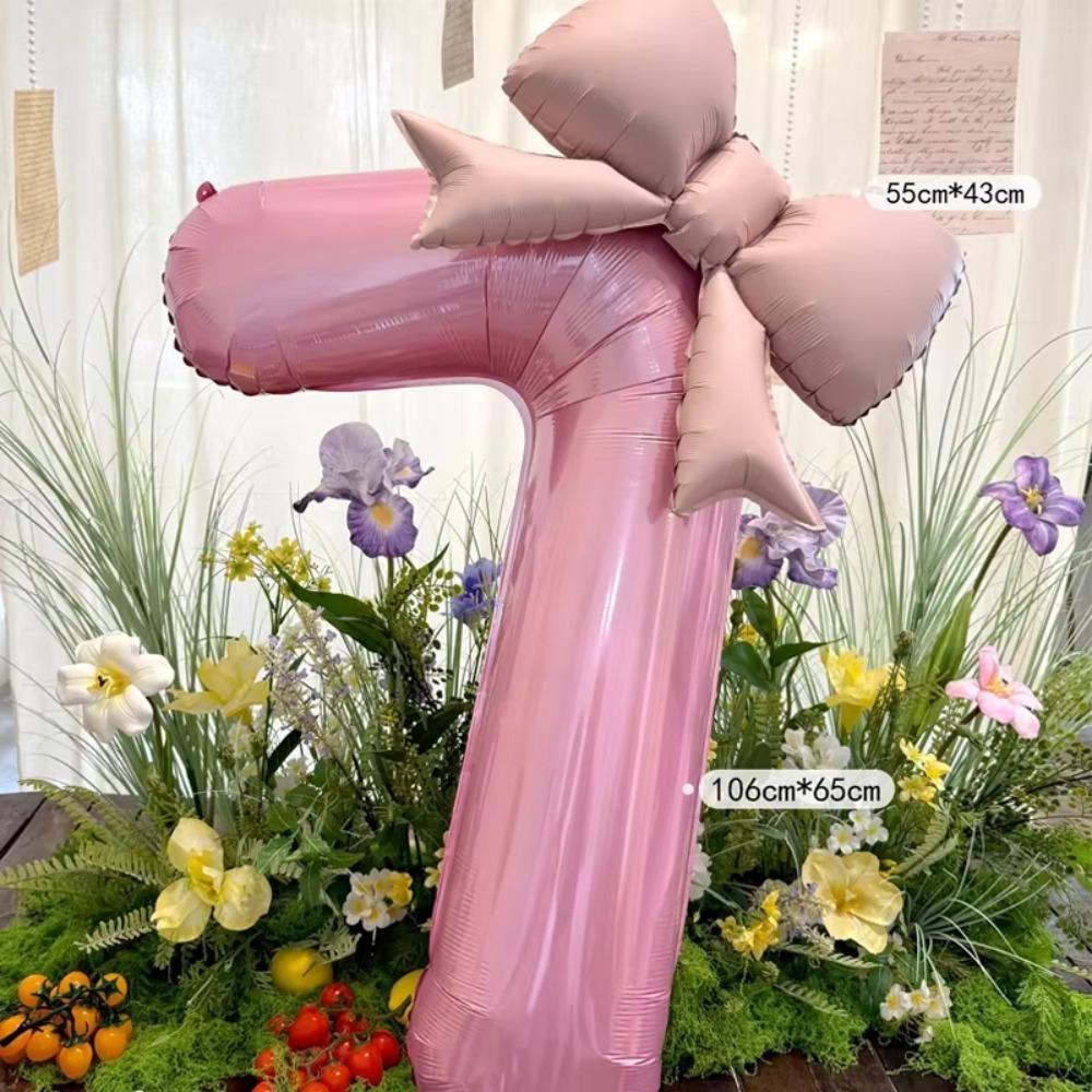 40inch Pink Digital Bowknot Bow Aluminum Foil Balloons for Girls Wedding Birthday Party Decor Number Party Photo Props Supply