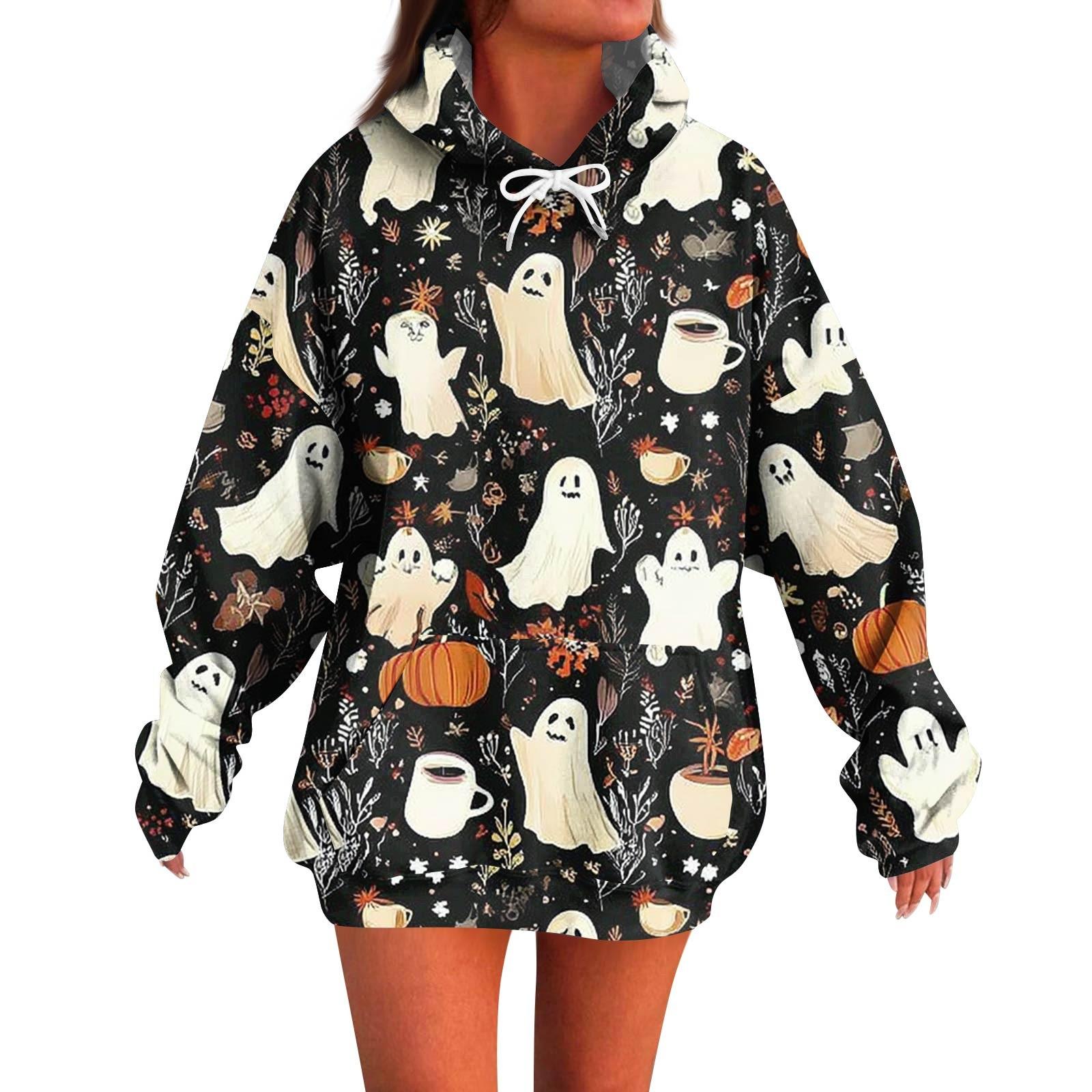 

Женское модное повседневное худи с длинным рукавом и принтом на Хэллоуин L