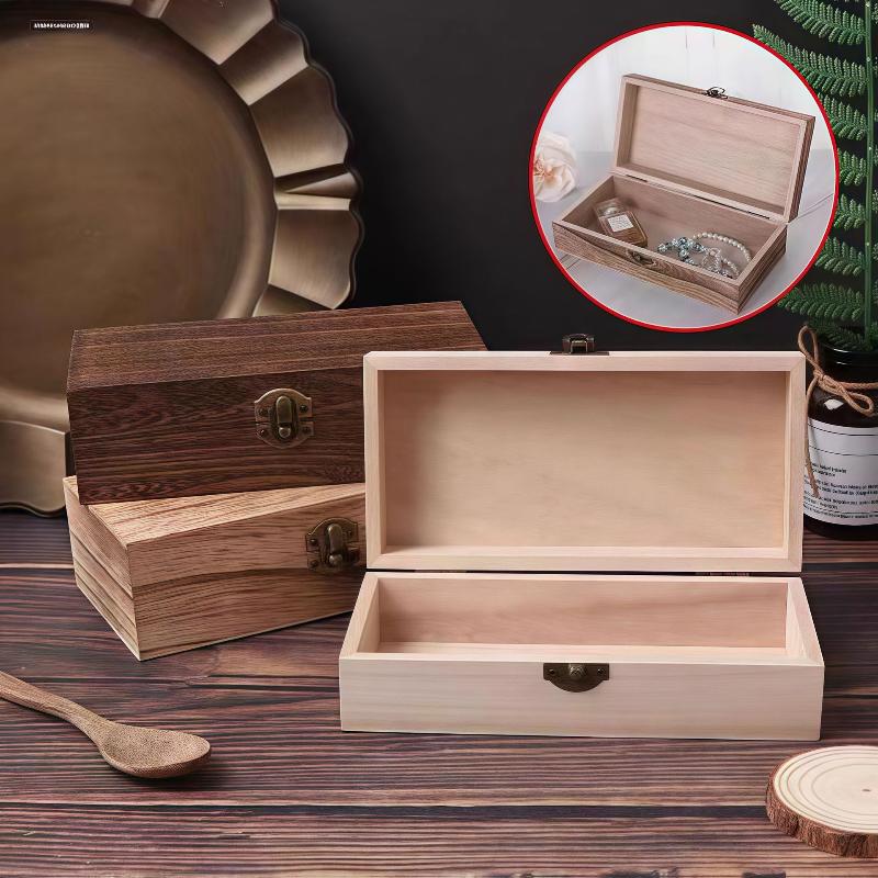 Rectangular Wooden Storage Box Organizer Wooden Storage Case Simple Storage Container Dust-Proof With Lock Jewelry Box Case