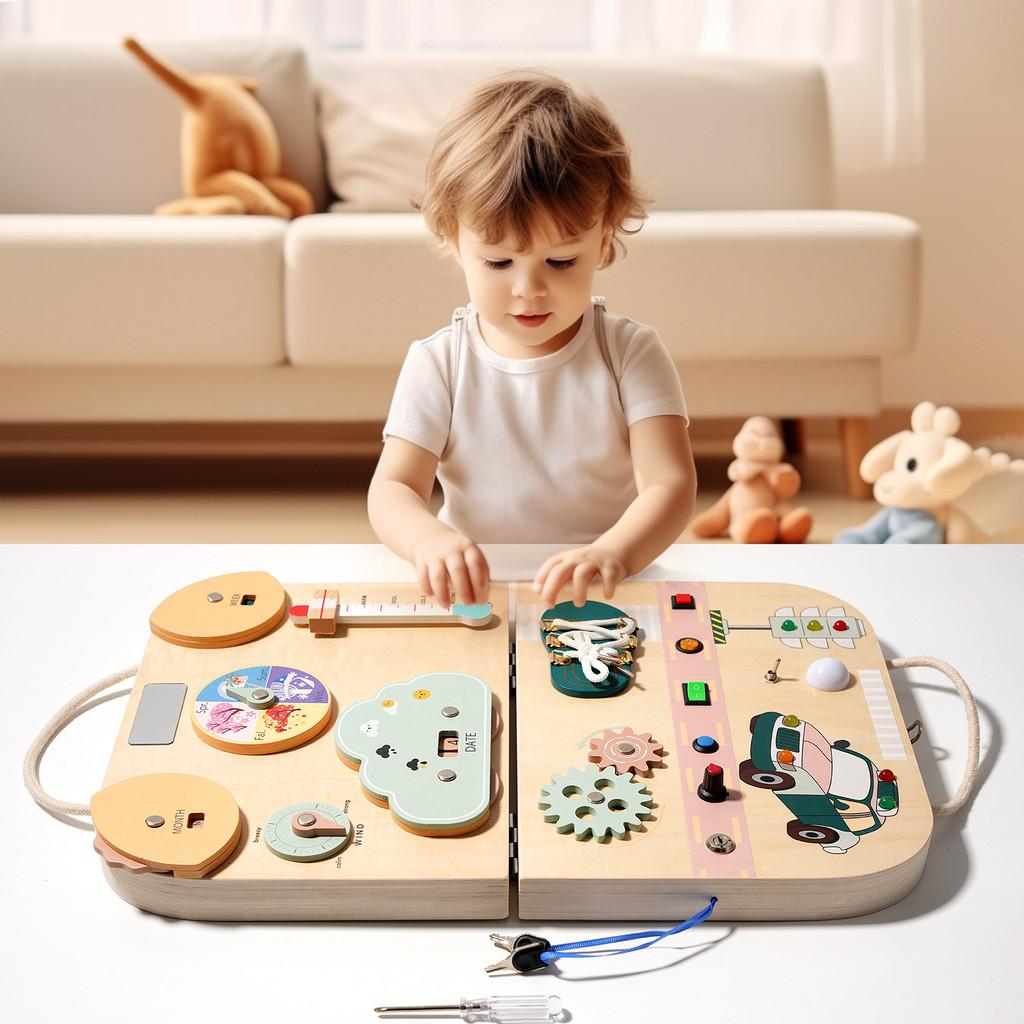 Early Learning Led Busy Board With Wooden Material And Interactive Switch For Preschool Kids
