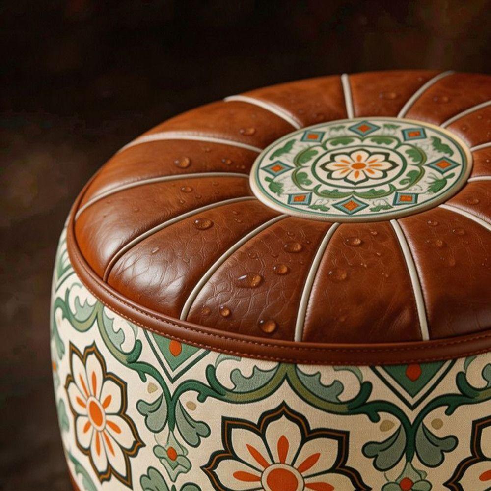 Round Shape Fillable Ottoman Pouf PU Leather Round Pouf Cover New Floor Seat Cushion  Home Use
