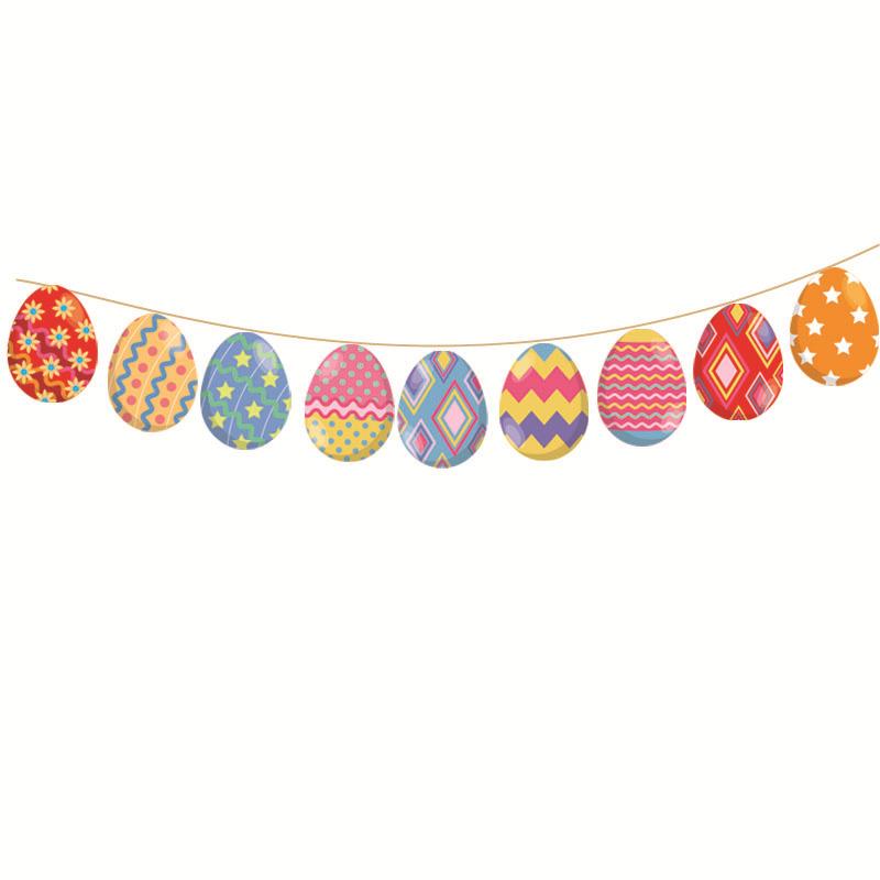 Happy Easter Bunting Banner Triangle Flags, Easter Party Garden Outdoor Decorations, Waterproof UV Resistant Colorful Paper Flag Garland
