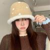 New Polka Dot Plush Bucket Hat Women, Plush Lamb Edge Warm Basin Hat Outdoor Cold-proof Face Hat