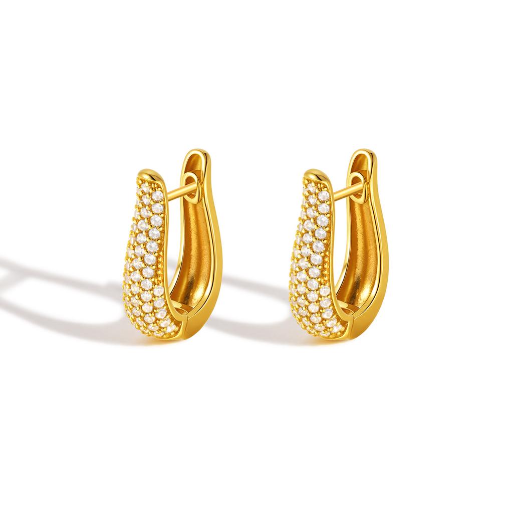 Exquisite Zircon U-shaped Earrings for Women,18K Gold Color Hoop Earrings,Classic Geometric Jewelry Gifts