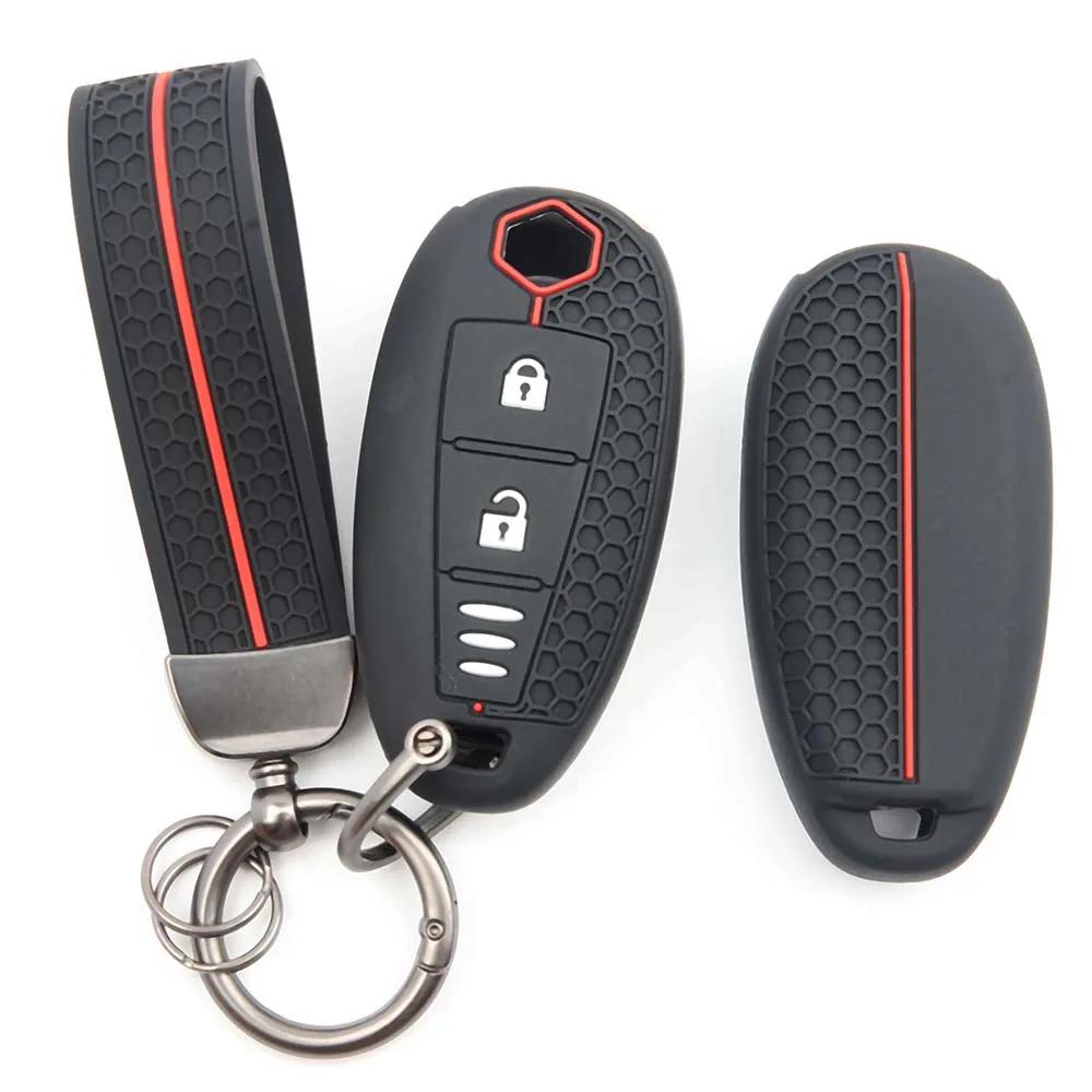 For Suzuki Baleno Ertiga Ciaz Ignis Kizashi Swift Sx4 S-Cross Vitars Silicone Car Smart Key Cover Case Bag Protector Keychain