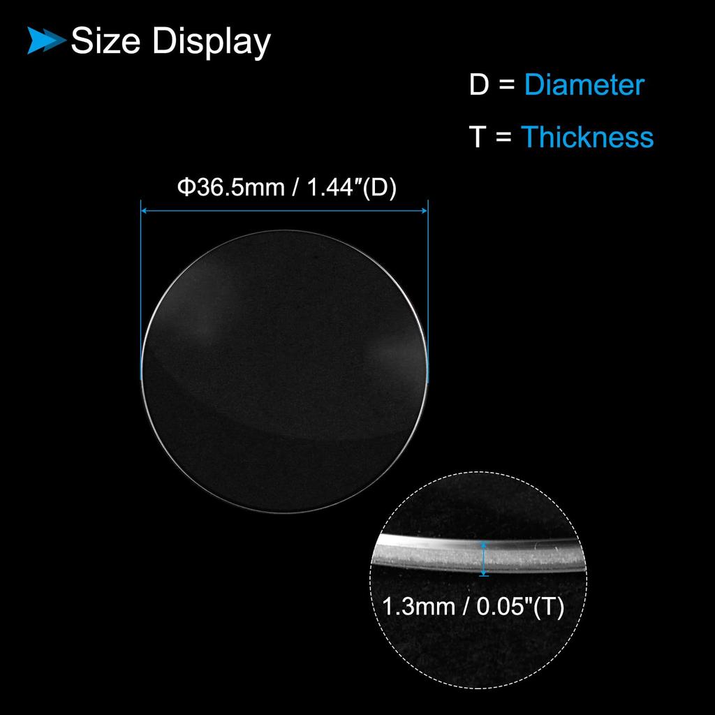 CoCud Watch Crystal Lens Glass, 36.5mm Diameter, 1.3mm Thickness, Sapphire Single Dome Face Crystal Replacement Lens, Clear (Application: Watch