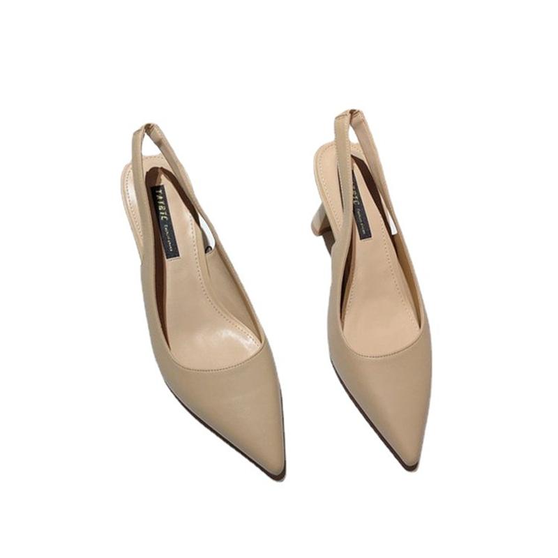 Baotou Comfortable Sandals Summer One Word Buckle Thick Heels High Heels All -Match Soft Leather High -Heeled Shoes