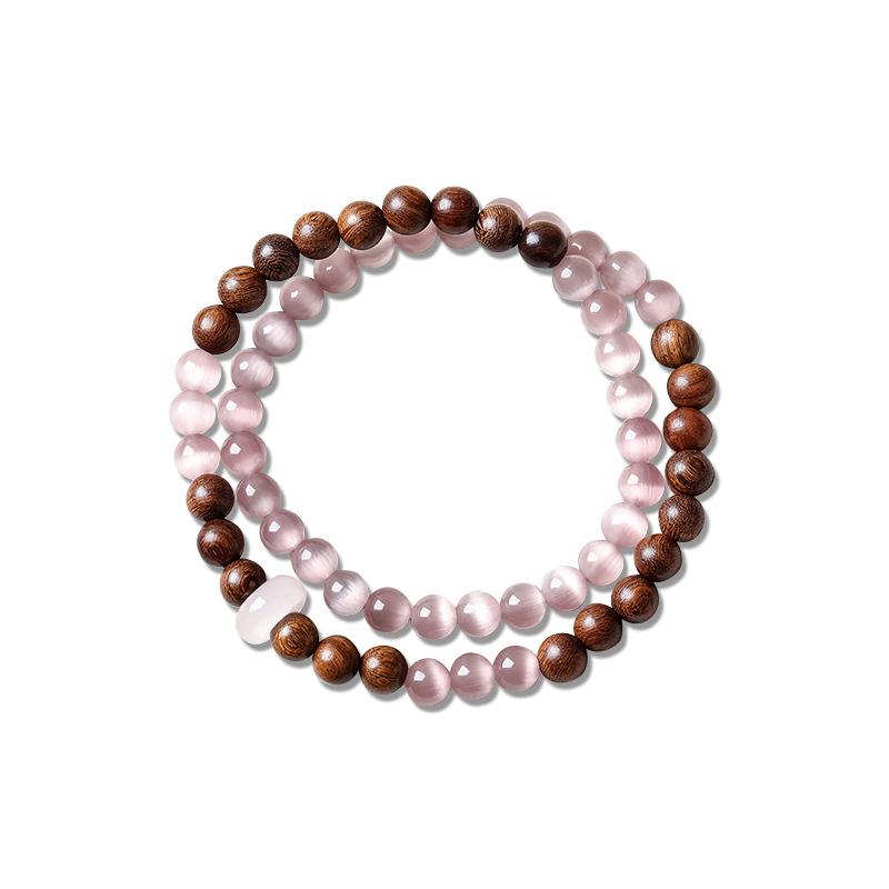 Golden Sandalwood Double Layer Cat's Eye Bracelet - Light Luxury Chinese Style Women's Jewelry