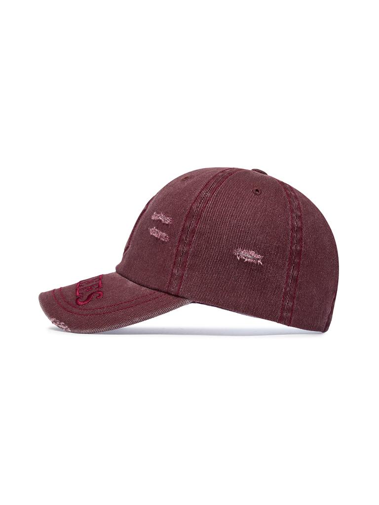 Emelbi Vintage Embossed Damaged Unstructured Ball Cap Ny (D.Wine)