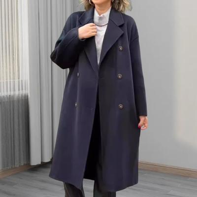 Women's Woolen Coat Autumn Winter Double-breasted Lapel Overcoat Loose-fit Solid Color Warm Long Coat for Office Daily Wear