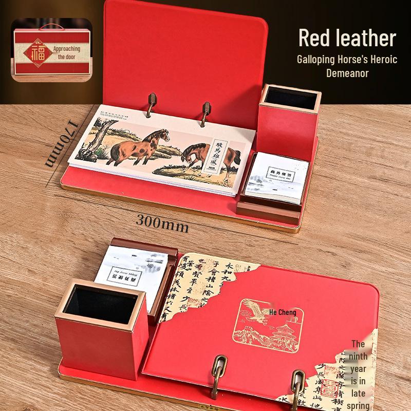 2026 Custom Leather Business Desk Calendar Set with Logo - Creative Office Desktop Ornament Gift Box