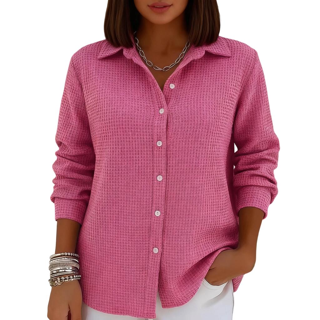 Dammode Färgkrage Långärmad Knäppning Ledig Skjorta Topp