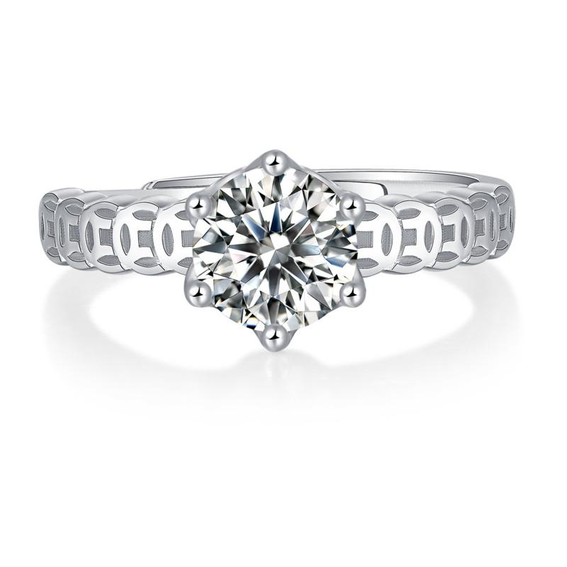 Bague Ringen S925 1ct Mossan Stone Women's Rolling Ring Can Open Adjustable Silver Jewelry