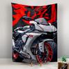 Tapestry White Sportbike Motorcycle Red Japanese Calligraphy Poster Wall Hanging for Biker Room