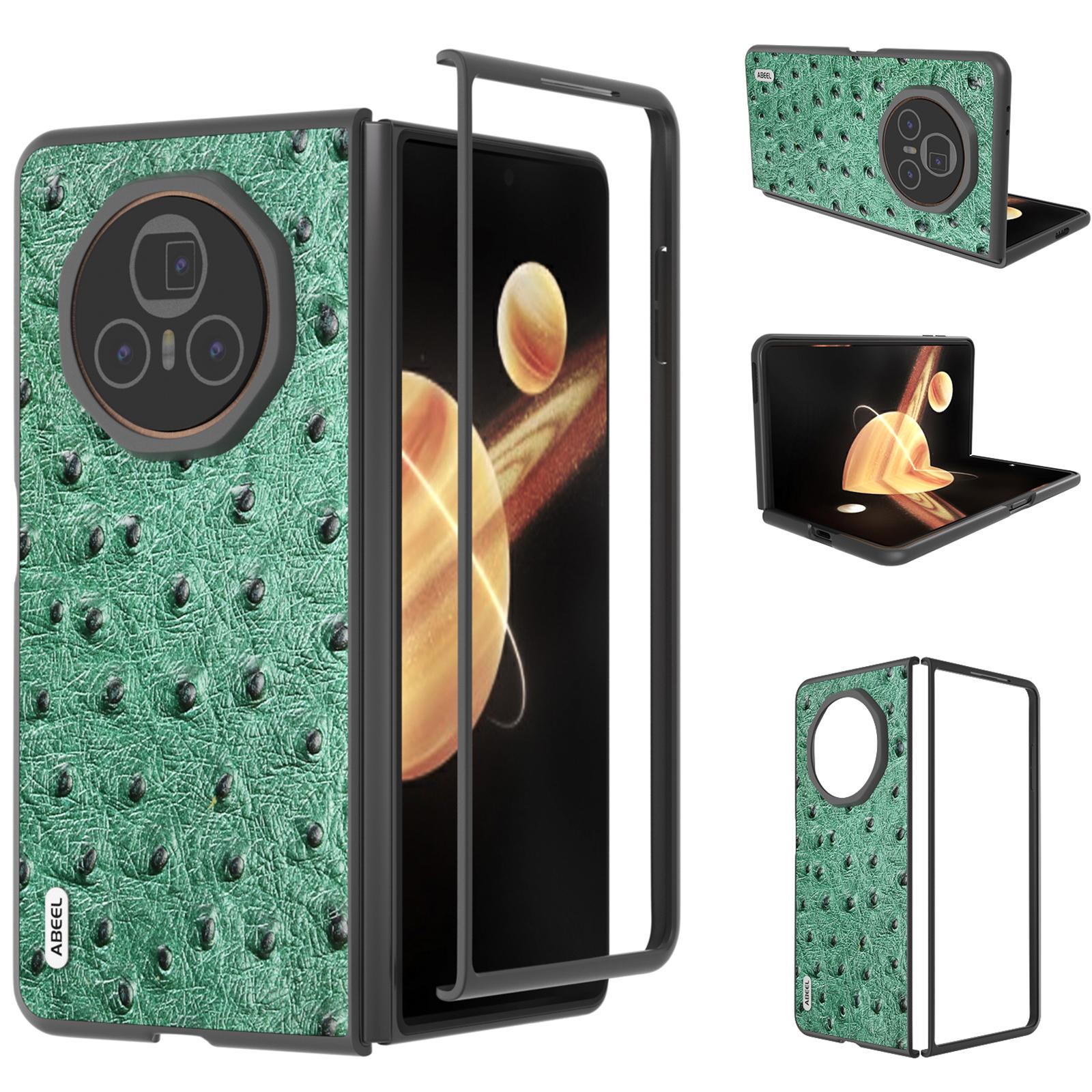 

For Honor Magic V3 5G Case Ostrich Texture Genuine Cow Leather Hard PC Phone Cover Green
