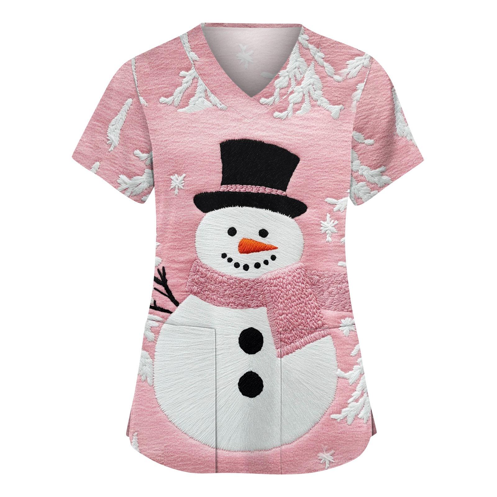 

Женский модный рабочий топ с V-образным вырезом, рождественским принтом, короткими рукавами, карманом, боковым разрезом, базовый пуловер XXXL чёрный