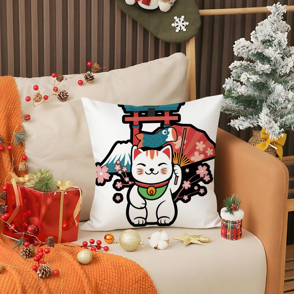 Rich Luck Money Cat Pillow Case Living Room Sofa Decorative Cushion Cover Simple Household Light Luxury Printed Pillow