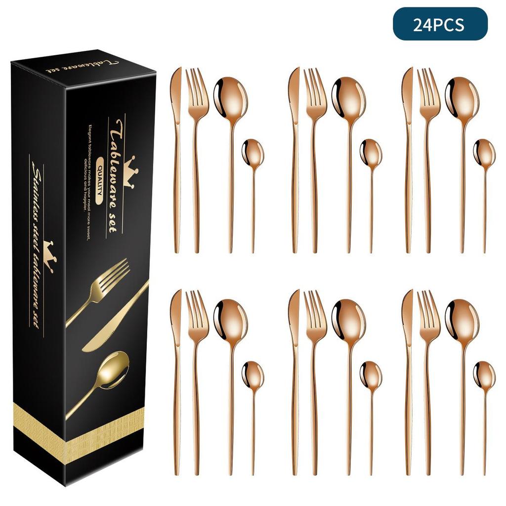 Stainless Steel Cutlery Set: 16/24-Piece Steak Knives, Forks, Spoons In Gift Box