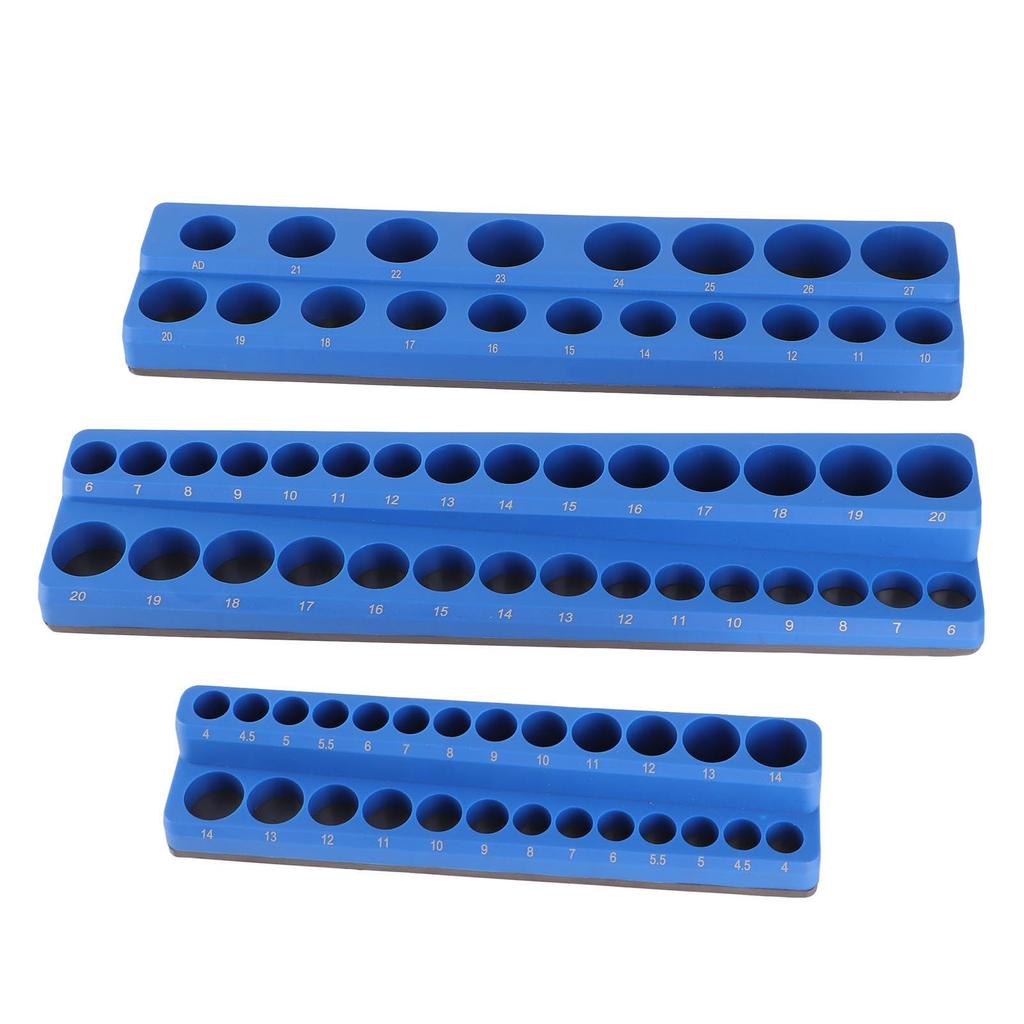 Magnetic Socket Holder, Socket Organizer Tray, Securely Holds and Organizes, 3 Pieces, 1/4", 3/8", and 1/2" (Metric)
