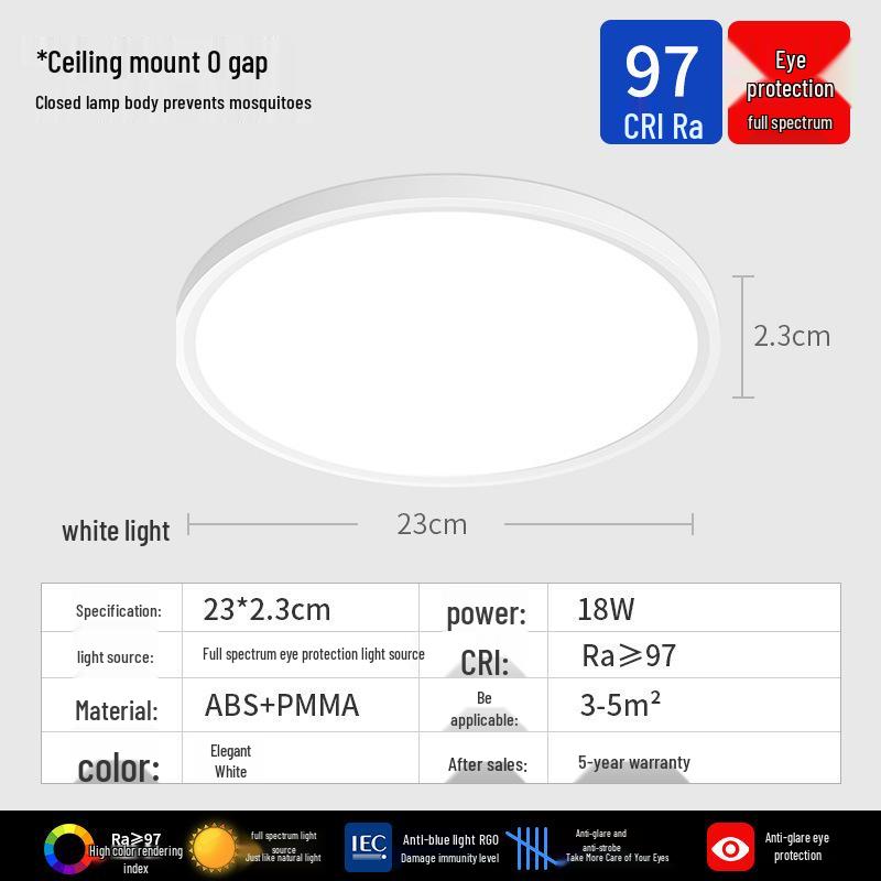 LED Ceiling Light: Three-Proof, Modern Minimalist Design for Bedroom, Balcony, Bathroom - Eye-Protective, Round Main Light